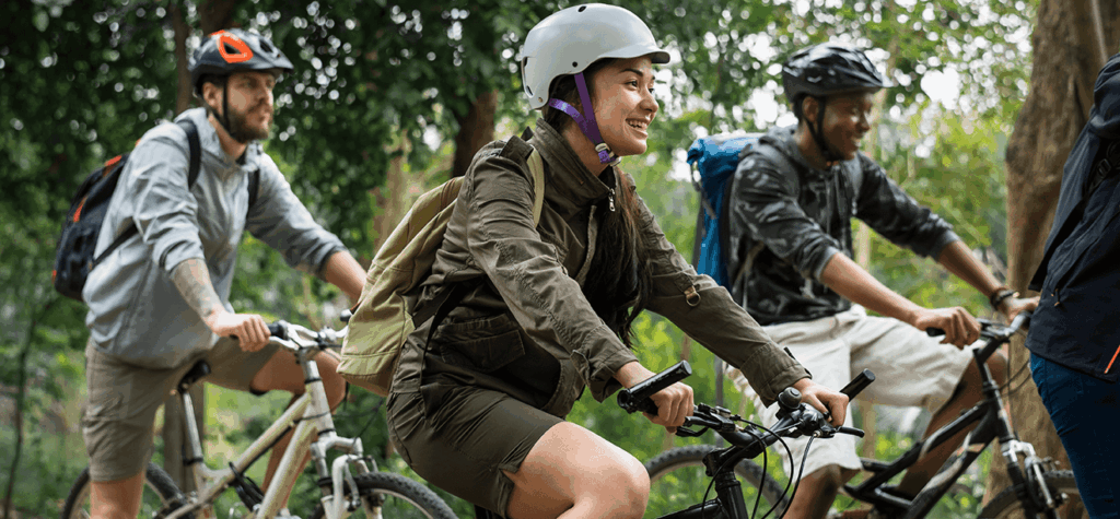 Group of friends cycling